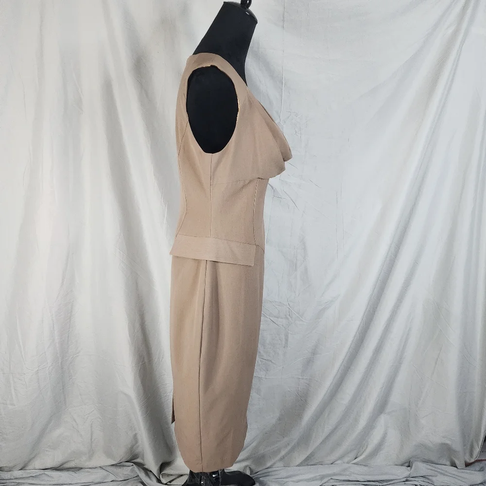 New! BOSTON PROPER Size 6 Brown Sleeveless Cowl Neck Satin Lined Sheath Dress - Picture 10 of 14